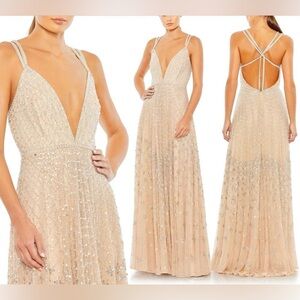 Mac Duggal Beige Sequin Gown